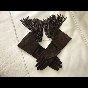 Vintage 93A Chanel Brown Suede CC Logo Gloves 7